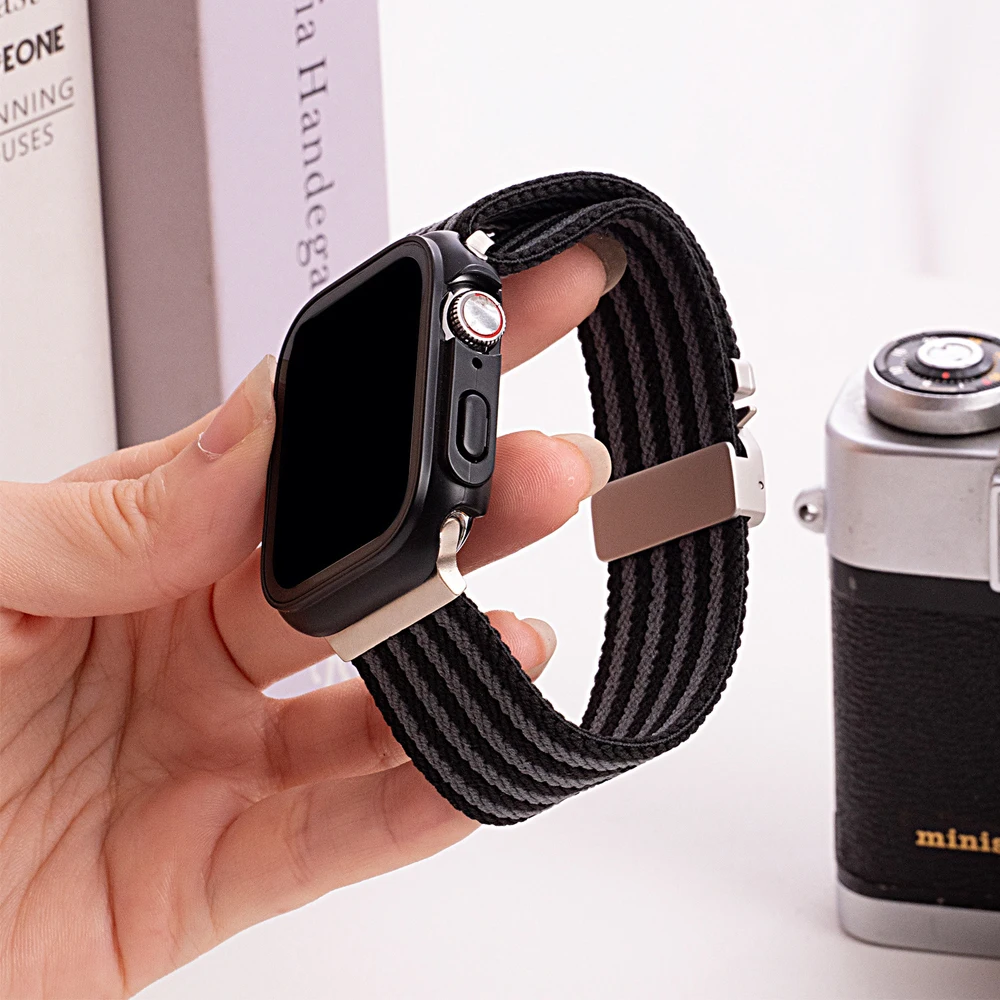 สายรัดนาฬิกาแบบพาราชูทสำหรับ Apple Watch Ultra ขนาด 40 มม. 44 มม. 46 มม. 42 มม. 49 มม. 45 มม. สายไนลอนสำหรับ IWatch Series 11 10 9 8 7 6 5 4 SE