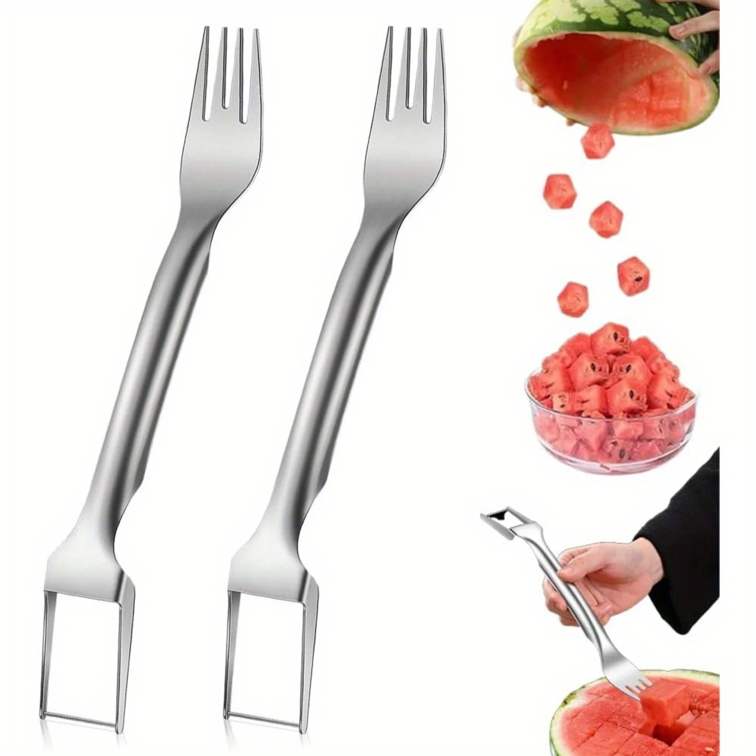 Stainless Steel Fruit Cutter, Portable Watermelon Cutter Slicer Tool Melon Cube Cutter, Watermelon Windmill Fork Slicer Cutter f