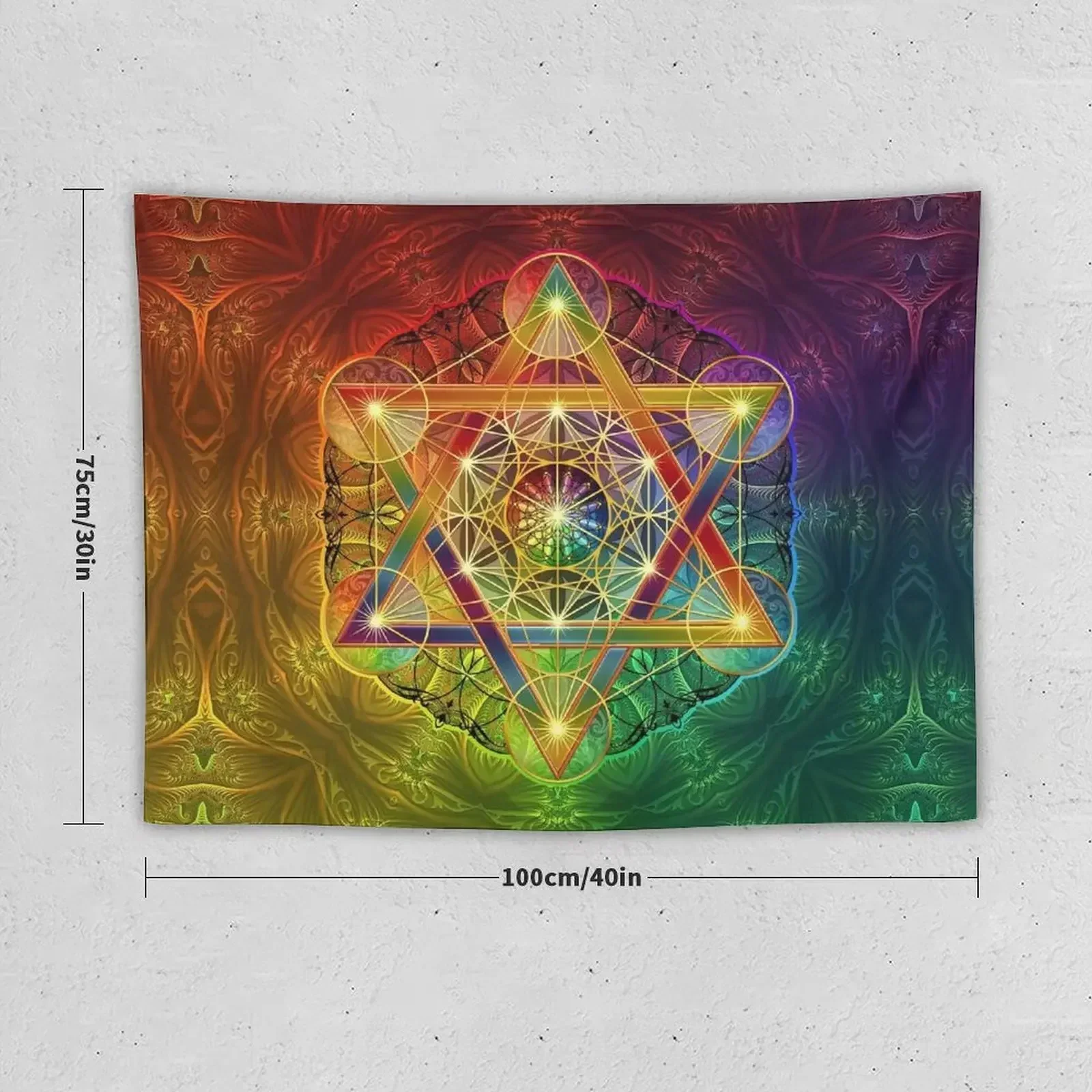 Metatron's Cube with Merkabah and Flower of Life Tapestry Wall Decoration Items Outdoor Decoration Aesthetic Home Decor Tapestry