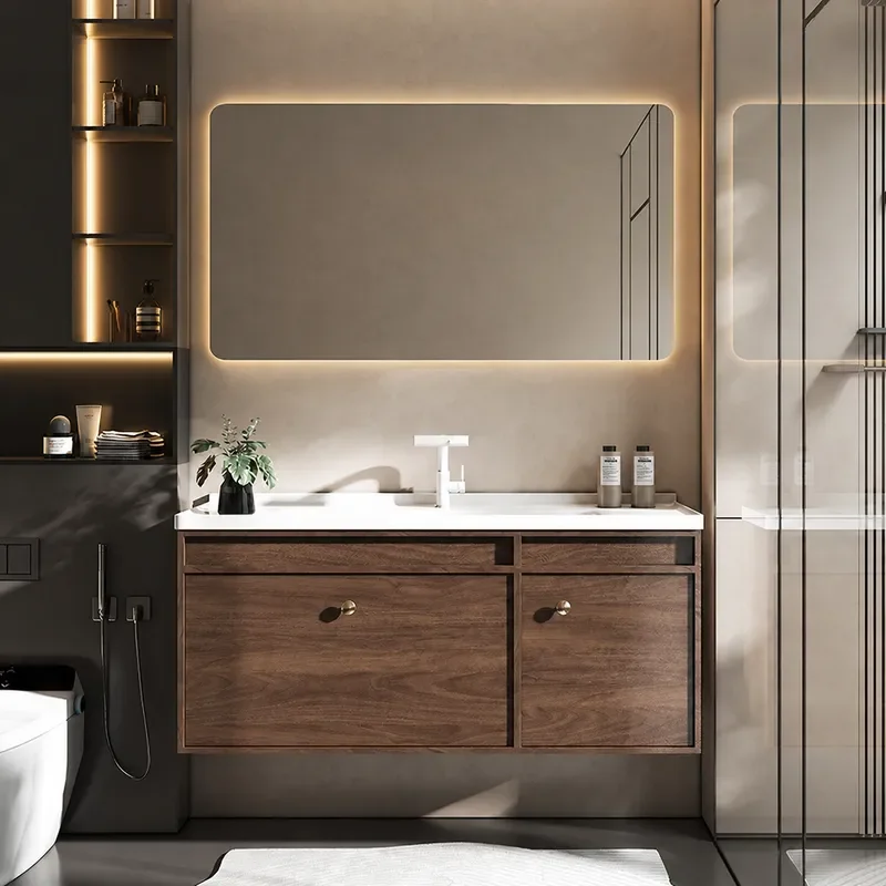 Custom Dark Walnut Bathroom Vanity Cabinet with Basin Wholesale Sanitary Ware for Hand and Face Washing Direct Sales