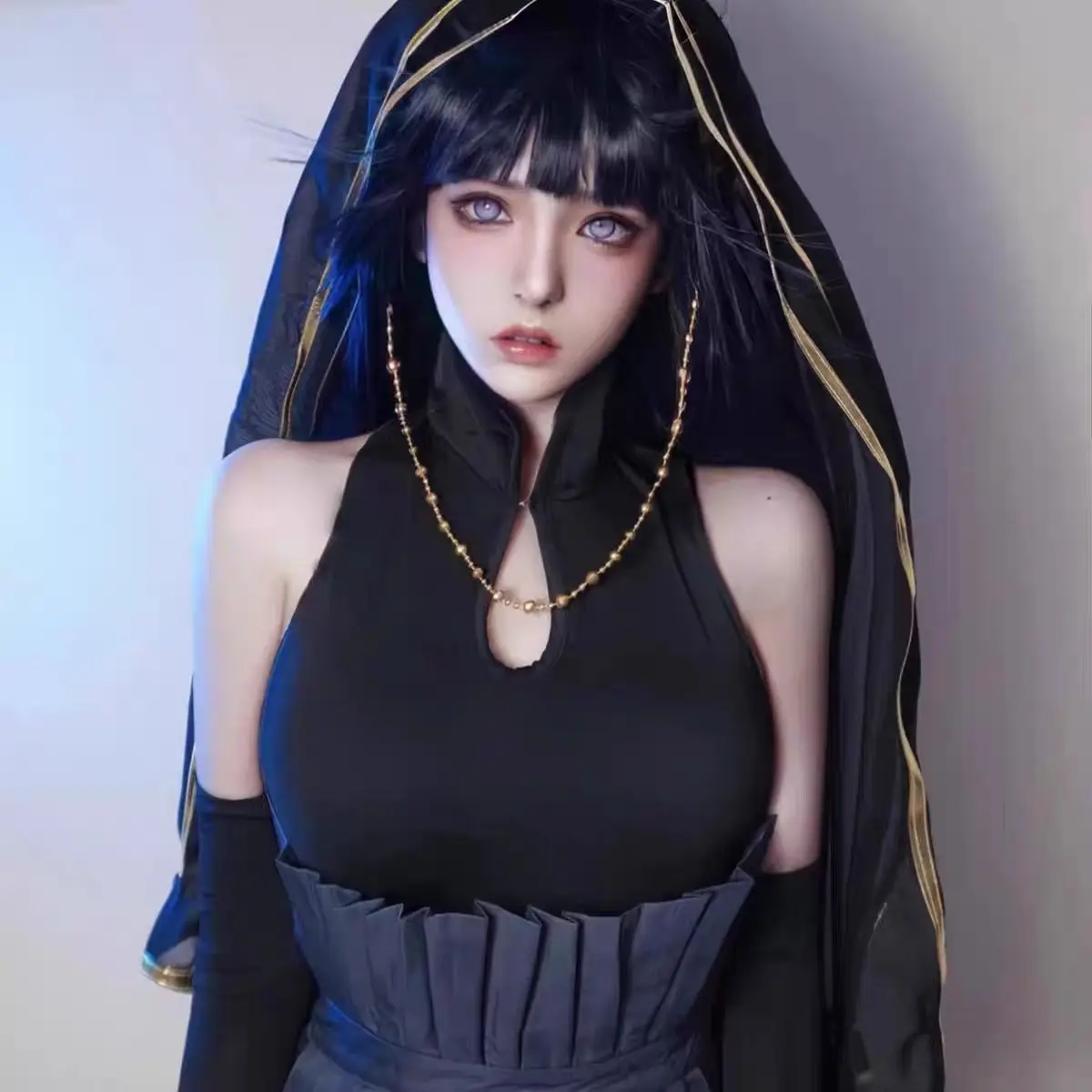 

Hinata Hyuga Black Wedding Dress Cosplay Costume and Wig