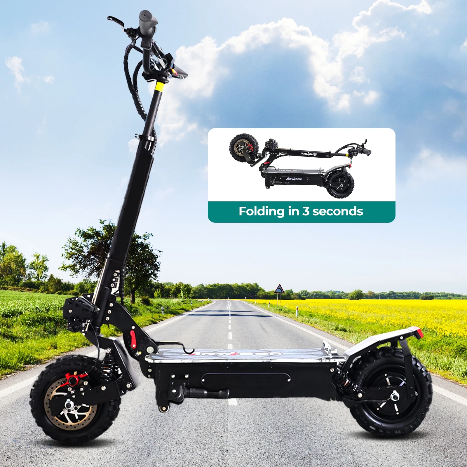 Adult electric scooter, 60V 2800W dual motors, top speed of 40 miles per hour, 11 inch off-road tires, dual oil brakes, foldable