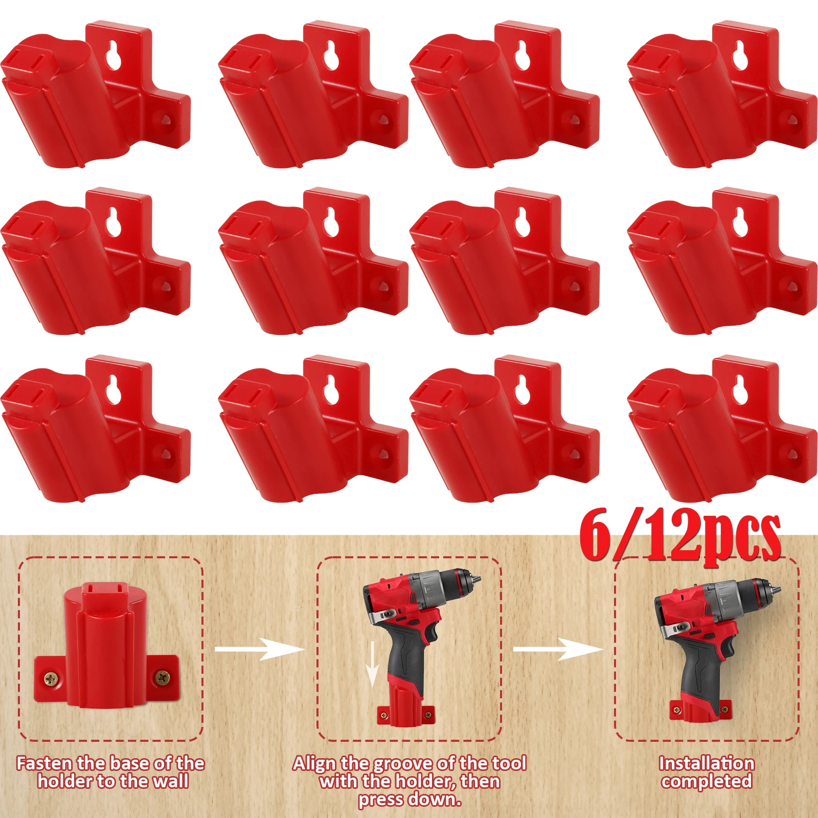 

12/6pcs Tool Battery Holder Wall Mount Compatible for Milwaukee 12V ABS Plastic Drill Tool Hanger Power Tool Storage Drill Hange
