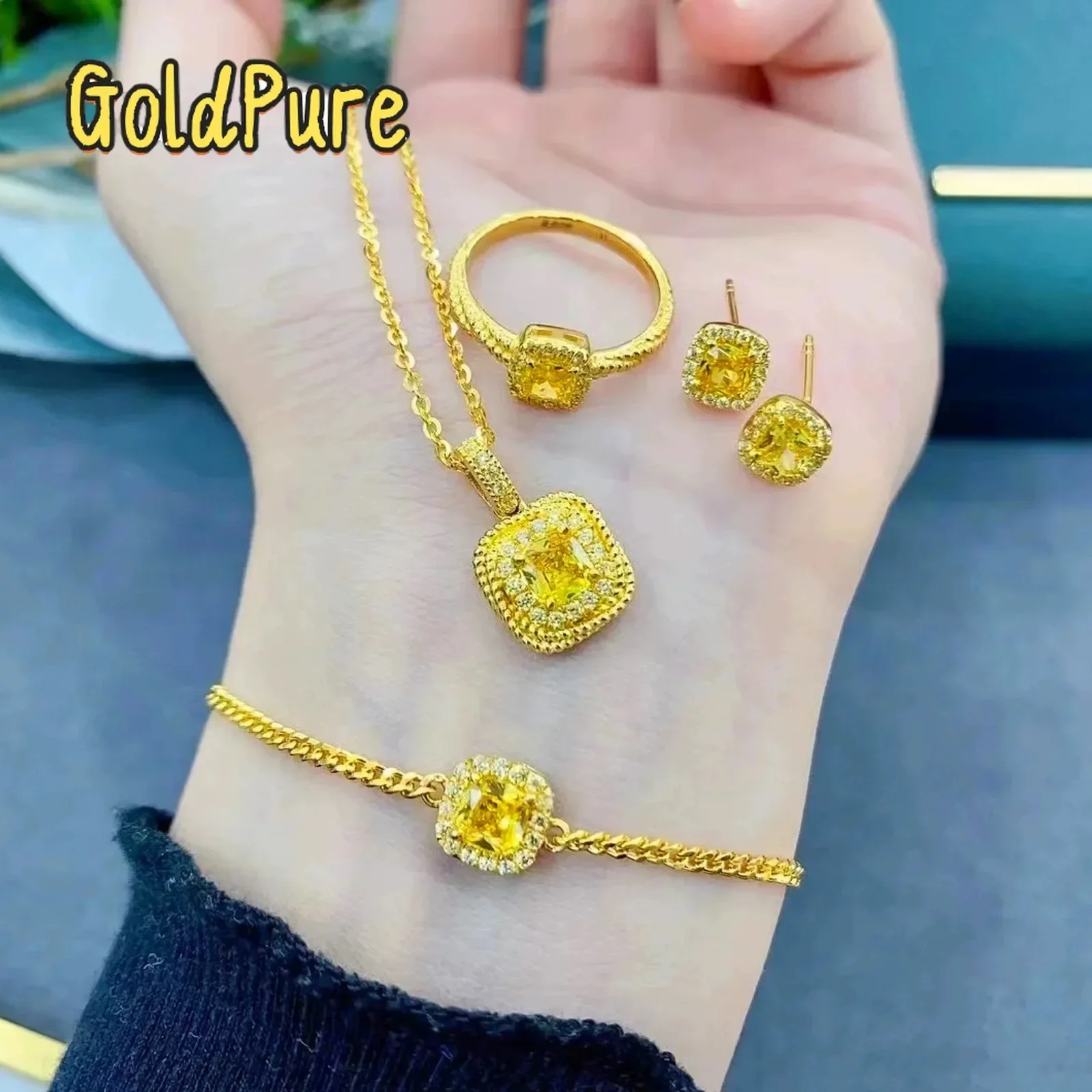Goldpure Luxury 24K 9999 Pure Gold real gold Women's Diamond Sugar Pendant Small Sugar Necklace Ring Stud Earrings