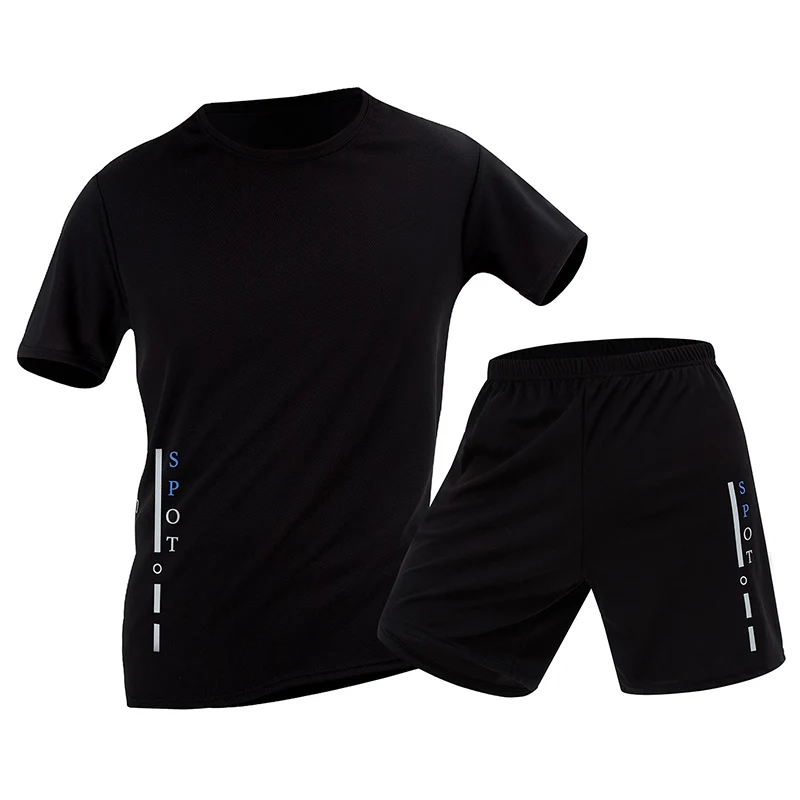 2 قطعة الرجال أبيض وأسود بسيط التجفيف السريع تنفس دعوى الشباب الرياضة قصيرة الأكمام منتصف العمر حجم كبير جوكر السراويل #6