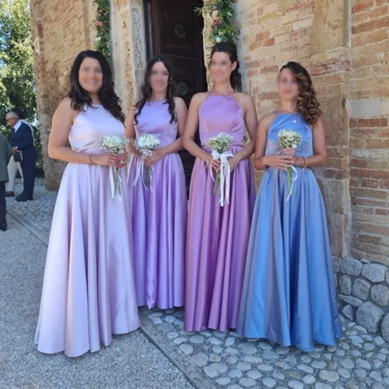 

Линия атласных поясов на тонких бретельках с высоким воротом Вечерние платья подружки невесты Свадебная вечеринка Формальный выпускной день рождения Длина пола на молнии