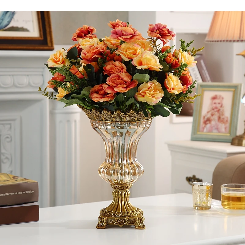 European Style Retro Glass Vase Upscale Dried Flower Household Living Room Desktop Decor Arrangement