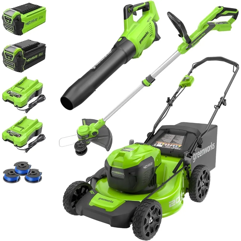 

40V 20" Cordless Push Lawn Mower Bundle with Axial Leaf Blower(500 CFM / 120 MPH), 12" String Trimmer