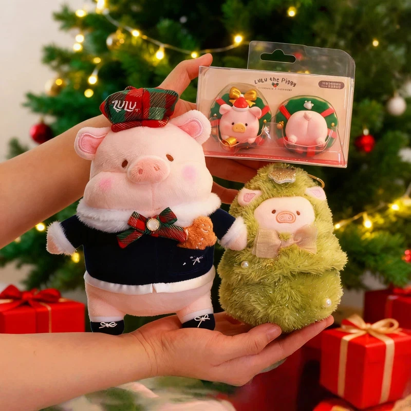 Lulu Pig Kerstserie Pluche 18cm Pop Dierenspeelgoed Winter Plushie Kerstboom Hangend Ornament Decoratie Vakantiecadeaus
