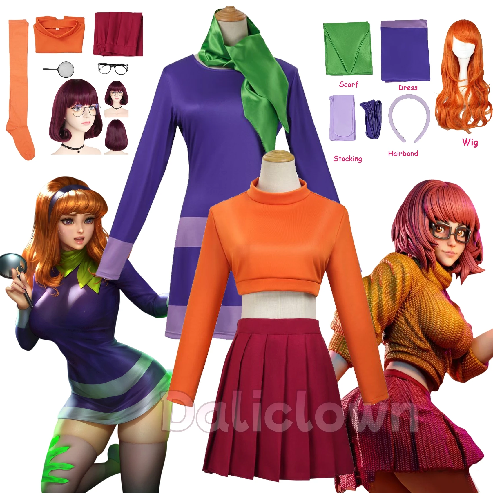 أنيمي دافني بليك فيلما سيراجام تأثيري حلي شعر مستعار 2002 فريد أشعث سكوبيدو فستان مُصمم حسب الطلب هالوين عيد الميلاد الزي النساء #1