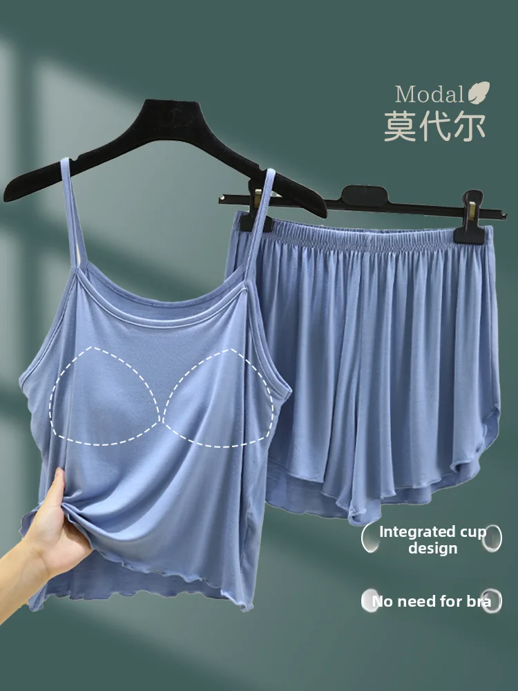 

Sexy Thin Modal Summer Sleepwear Set with Strap Shorts Loose Fit Home Clothes V-Neck Short Sleeve Women's Home Leisure Suit