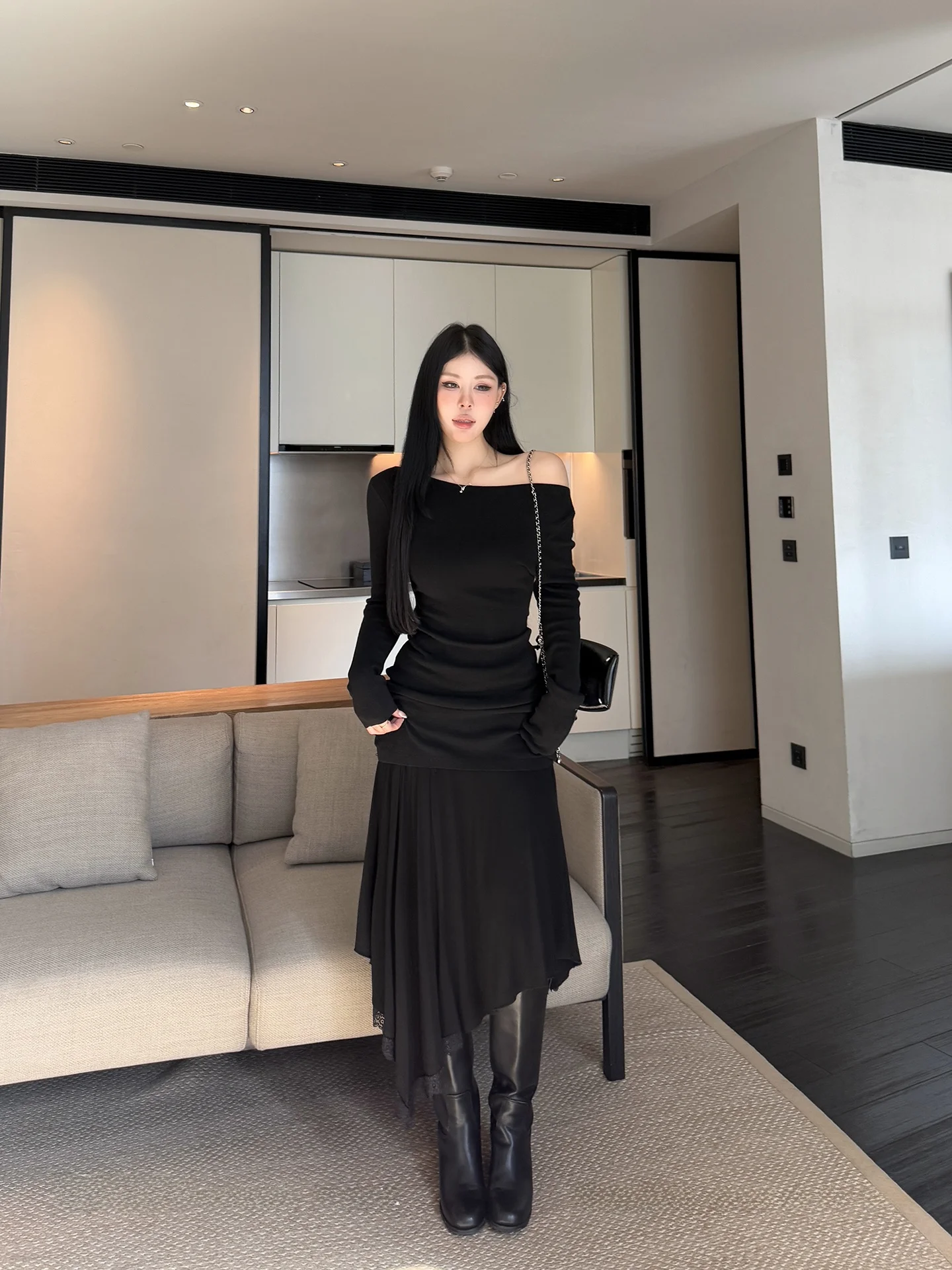 

Slimming Knitted Set High Elastici Spring New Sle Women's Faion Casual Wear Long Sve Crew Ne Two-Piece Ensemble