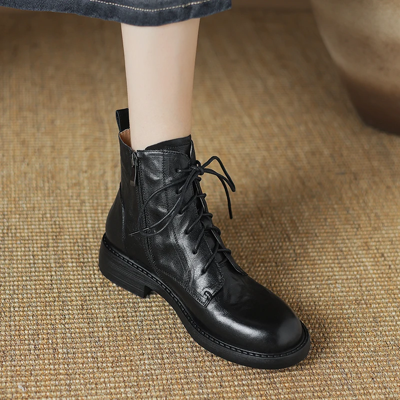 2025 New Autumn Ankle Winter Genuine Leather Women Boots Chelsea Boots Women Shoes Real Leather Shoes Retro Platform shoes