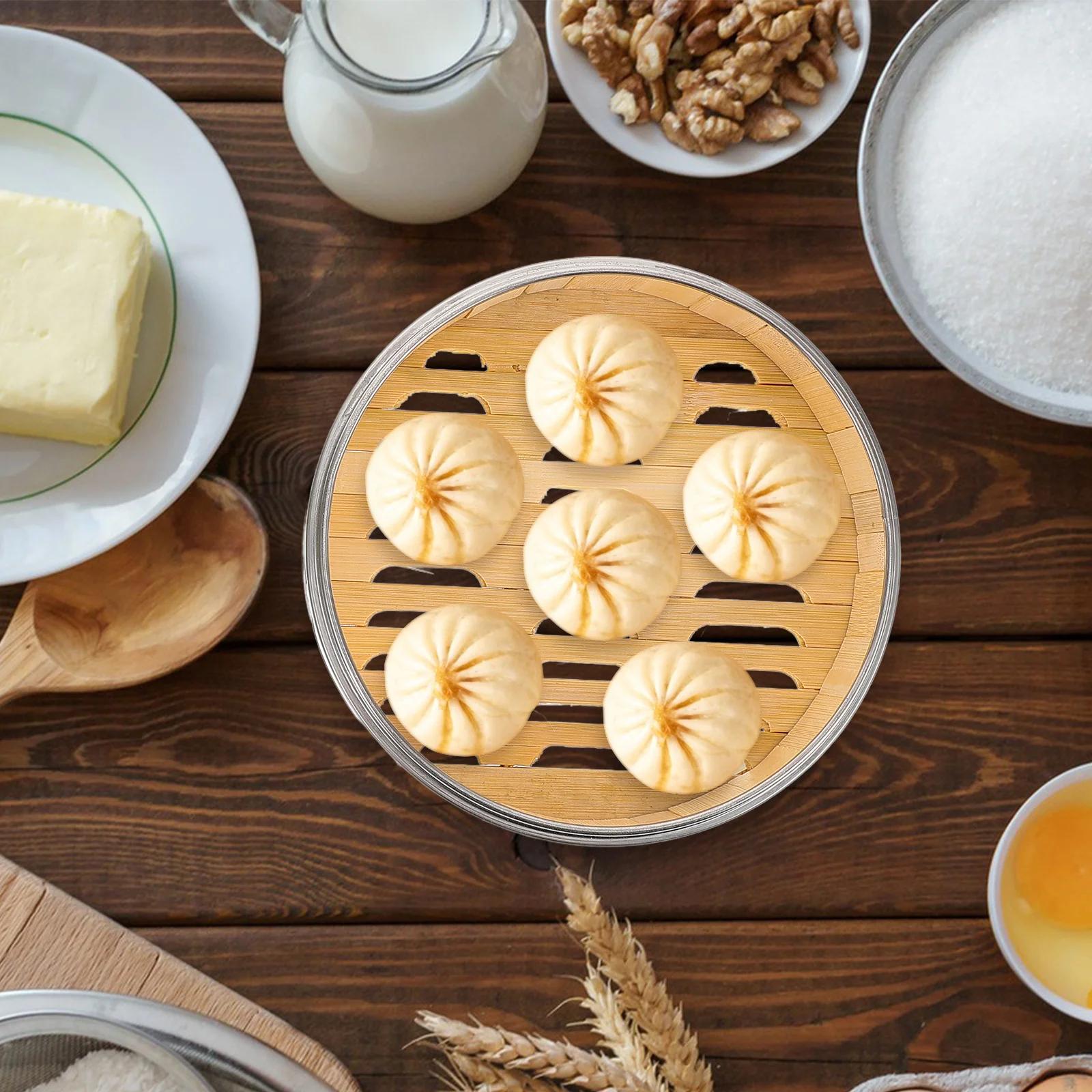 

2pcs Bamboo Steamer Basket 18Cm For Dumplings Fish Vegetables Sticky Rice Chinese Japanese Kitchen Steamer Dim