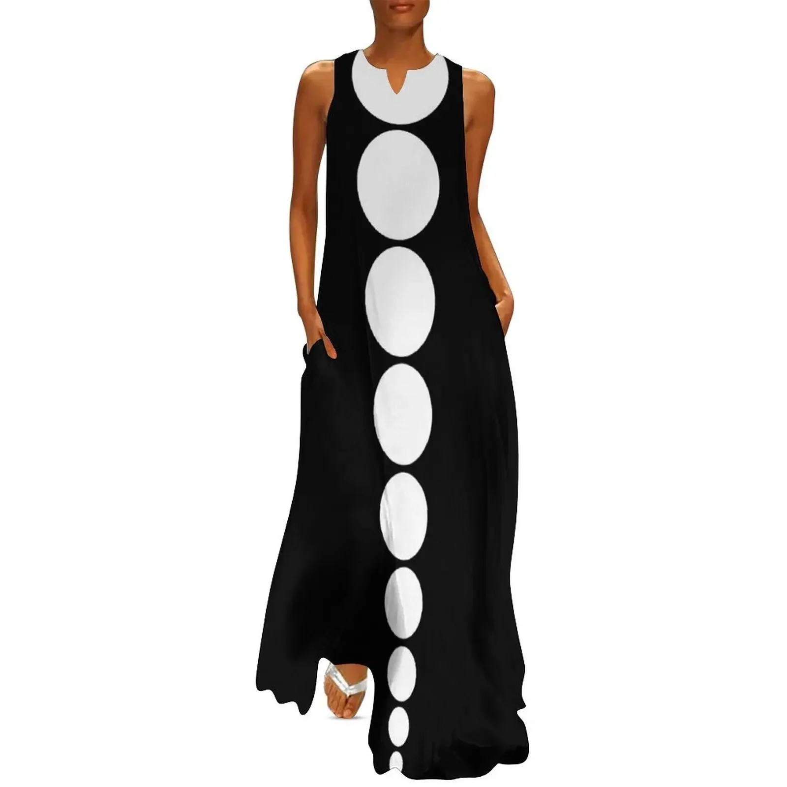 

60's Retro Mod Minimal Dots in Black and White Long Dress Elegant gowns fairy dress Dress
