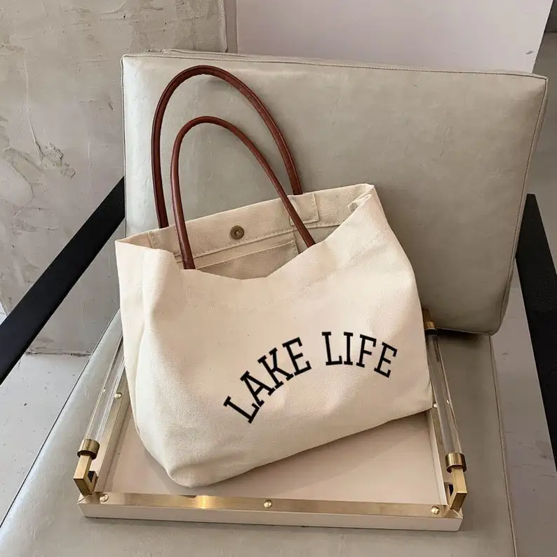 Personalized Canvas Shoulder Bag for Bride Tribe Celebration Weekend Getaway Gift Reusable Shopping Handbag Custom Name Travel