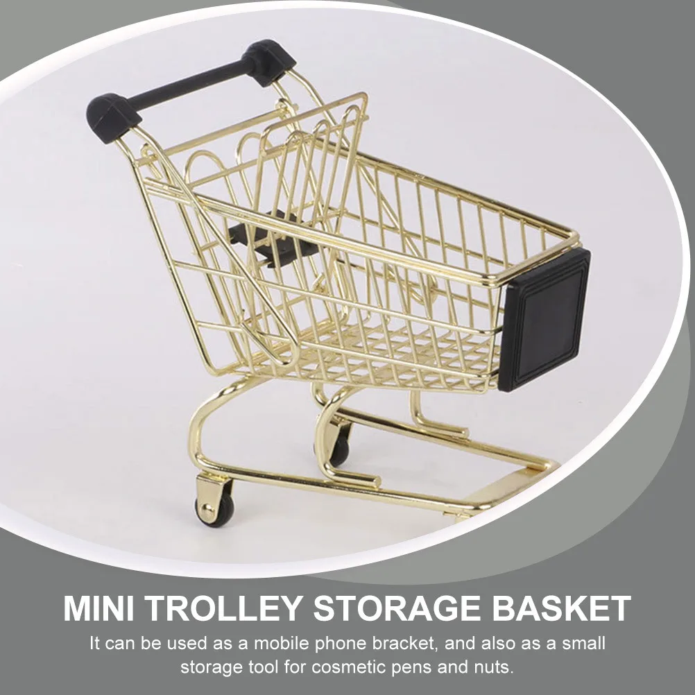 

4pcs Metal Shopping Cart Miniature Supermarket Trolley Plaything Desktop Storage Organizer Kids Pretend Play Smooth Design