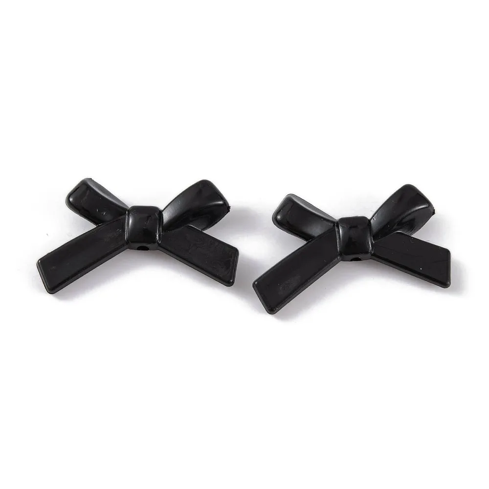 50pcs Opaque Acrylic Beads Bowknot Black 21x34.5x6.5mm Hole: 1.8mm
