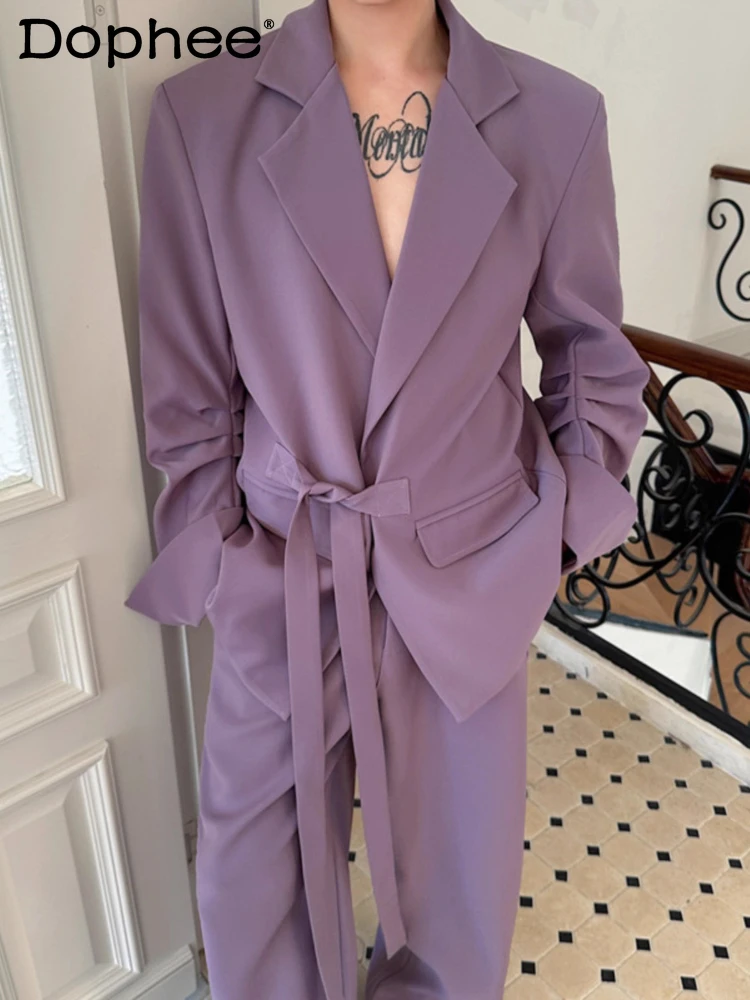 

Fashion Lace-Up Design High-End Suit Sets 2025 Men's Autumn New Stylish 2pcs Male Trendy Versatile Solid Color Two-Piece Sets