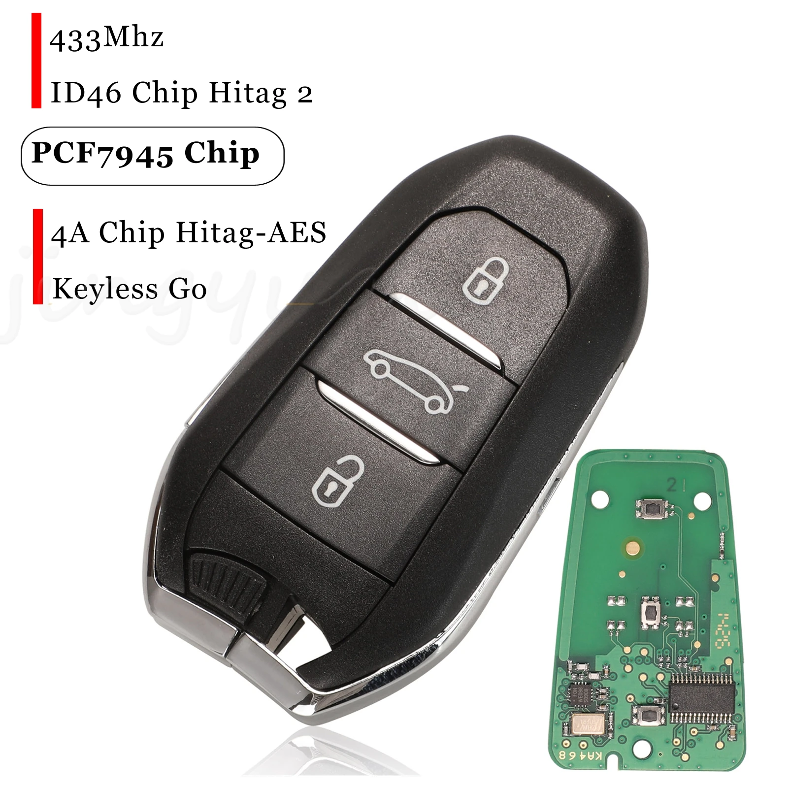 jingyuqin 3ボタンリモートコントロールキーレスカーキー プジョー208 308 3008 508 5008 シトロエンC4 DS4 DS5 433MHZ 4A/ID46チップ対応
