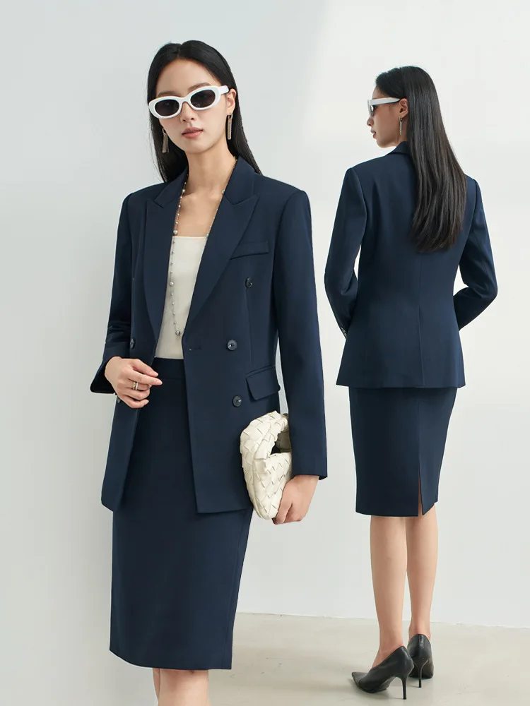 Navy Blue Professional Skirt Suit for Women, Formal Wear for Commuting and Interviews, Spring and Autumn Hotel Front Desk Work U