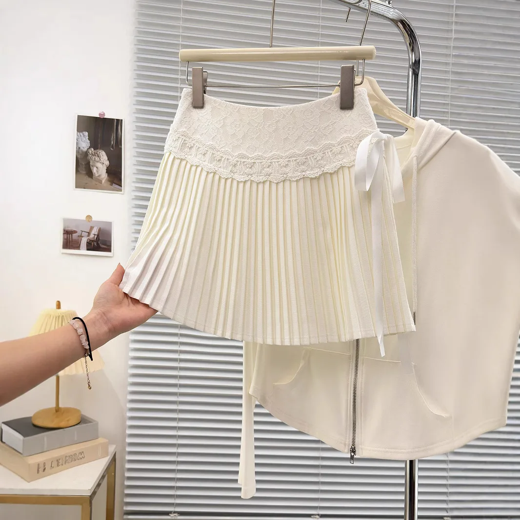 2026 Nieuwe zoete kanten splitbandjes geplooide rok ontwerp Y2k rok