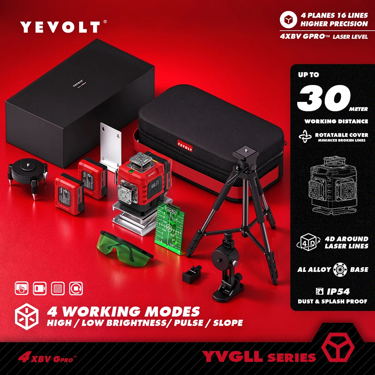 YEVOLT 16 Line Green 4D Self Alignment Cross Laser Tool for Household DIY Door Casing Flooring Layout Wall Decor Setup Work