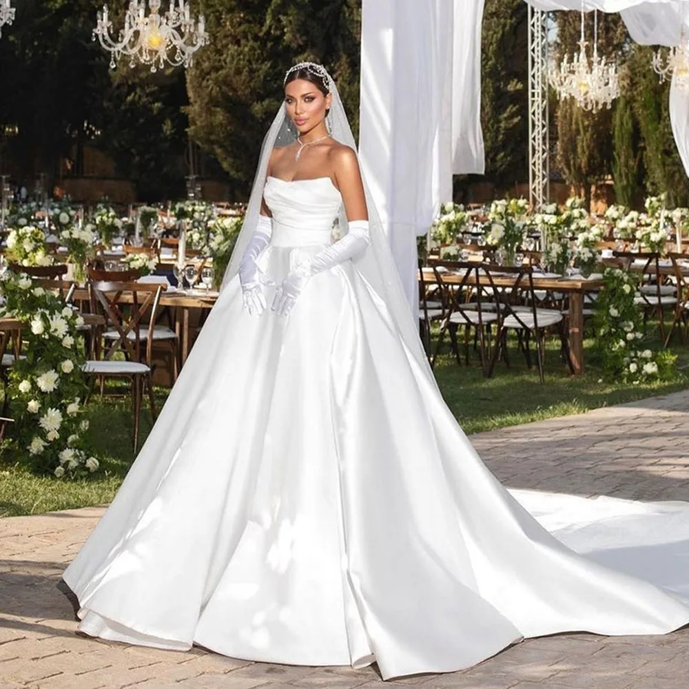 Sodigne cetim princesa real vestidos de casamento feminino uma linha sem mangas vestido de noiva vestidos de novia elegantes vestidos de casamento