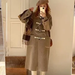 College Style Japanese Lovely Woolen Coat Medium Length Ox Horn Buckle Student JK Coat Camel Winter Coat 2024 Autumn Winter New