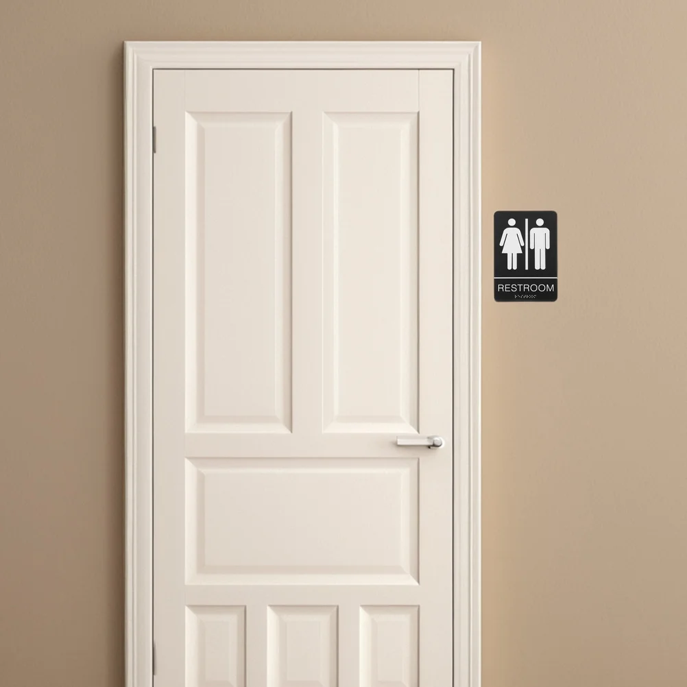 علامة حمام برايل من الأكريليك ذاتية اللصق للجنسين لتحديد مرحاض المكتب والمنزل والأعمال علامة جدارية للباب