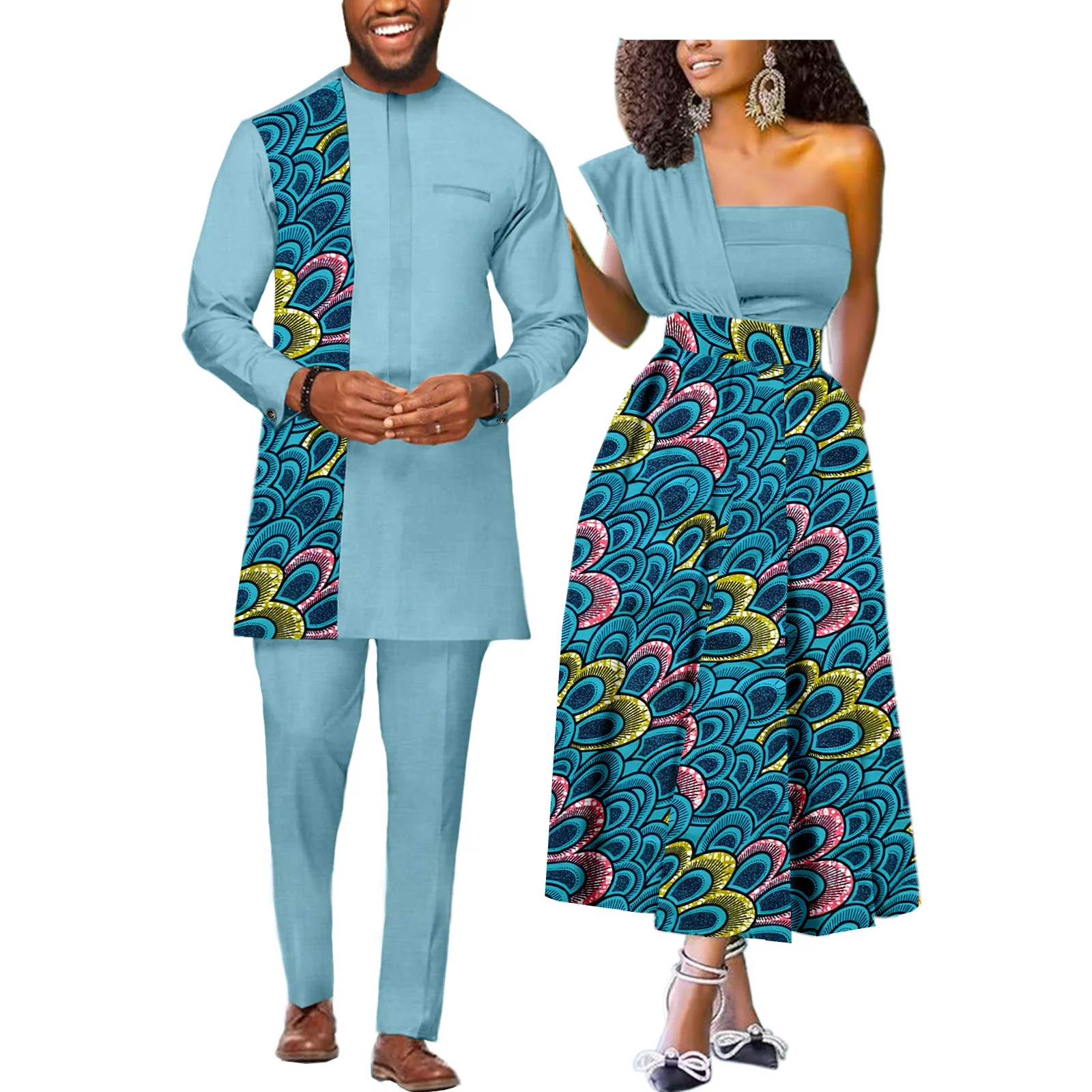 Dashiki-ropa de pareja africana para hombre y mujer, traje de boda, Top, pantalones, traje, vestidos de fiesta con estampado Ankara sin tirantes