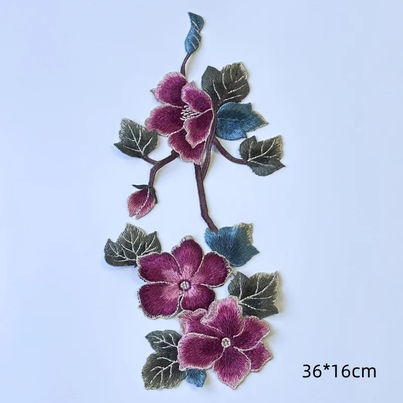 New Long Flower Embroidery Patch Sewing On Clothes Coat Dress Accessory Diy Plum blossom Floral Applique Fabrics Decoration