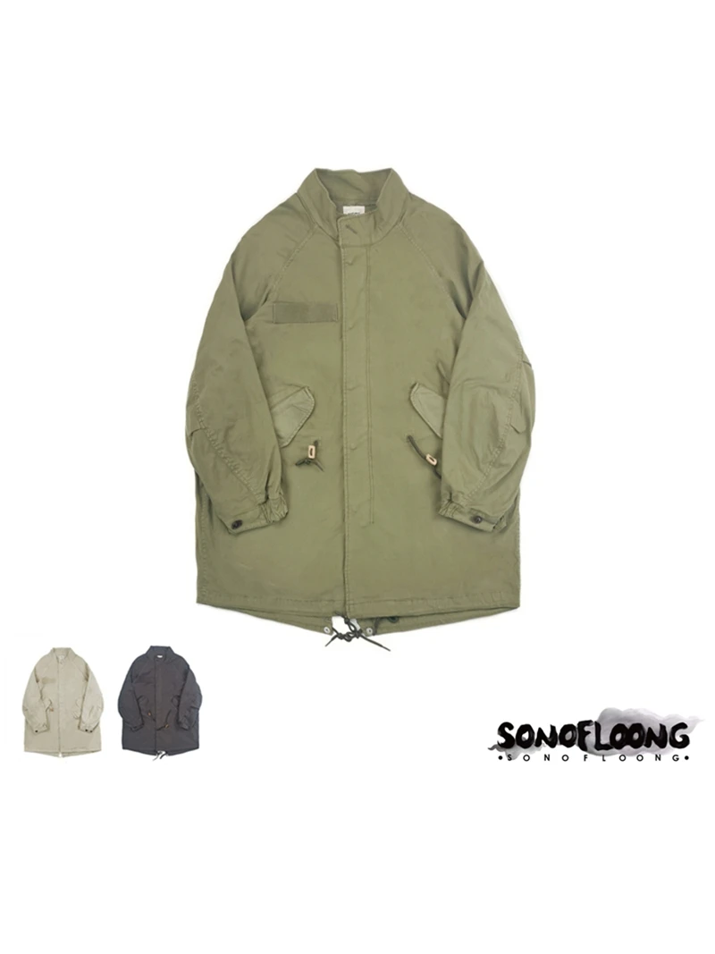 

Sonofloong Retro Military Sle Loose Coat M5 M65 Sixfive Parka Visvim Japanese Sle Pure Color Zipper Closure Long Sve