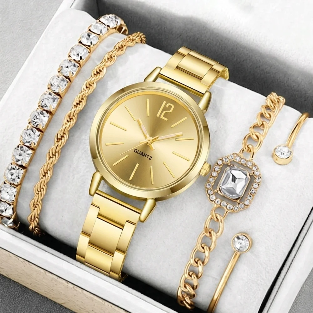 Travel Accessories Jewelry - 5-teiliges Set Unisex-Schmuckuhren Damen-Armbanduhren Zubehör Gold
