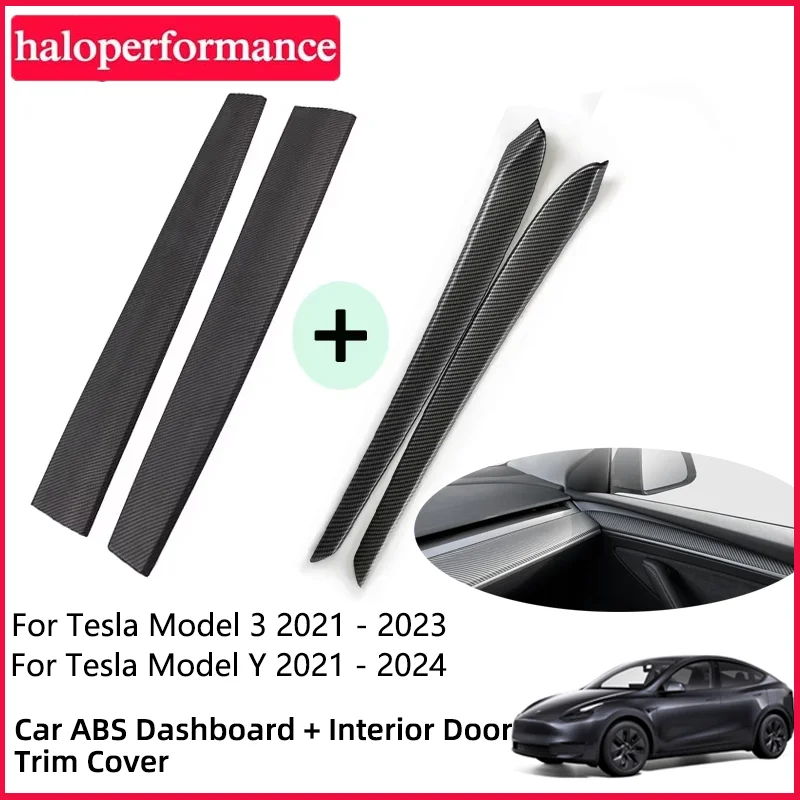 

Накладка на приборную панель автомобиля для Tesla Model 3 2023, модель Y, накладка на дверь, накладка на приборную панель, защитная крышка из АБС-пластика из углеродного волокна, аксессуары