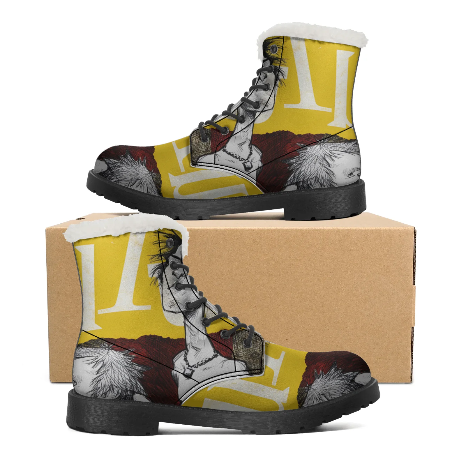 

Funny Pattern Plush Boots Men Women Teenager Hip Hop Shoes Winter Skates Snow Boot Outdoor High Quality Warm High Boots EU35-48