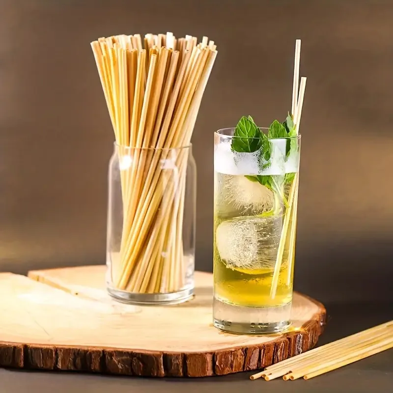 High-quality natural wheat straw drinking straws, 100 pieces, biodegradable and disposable, suitable for parties, weddings, and