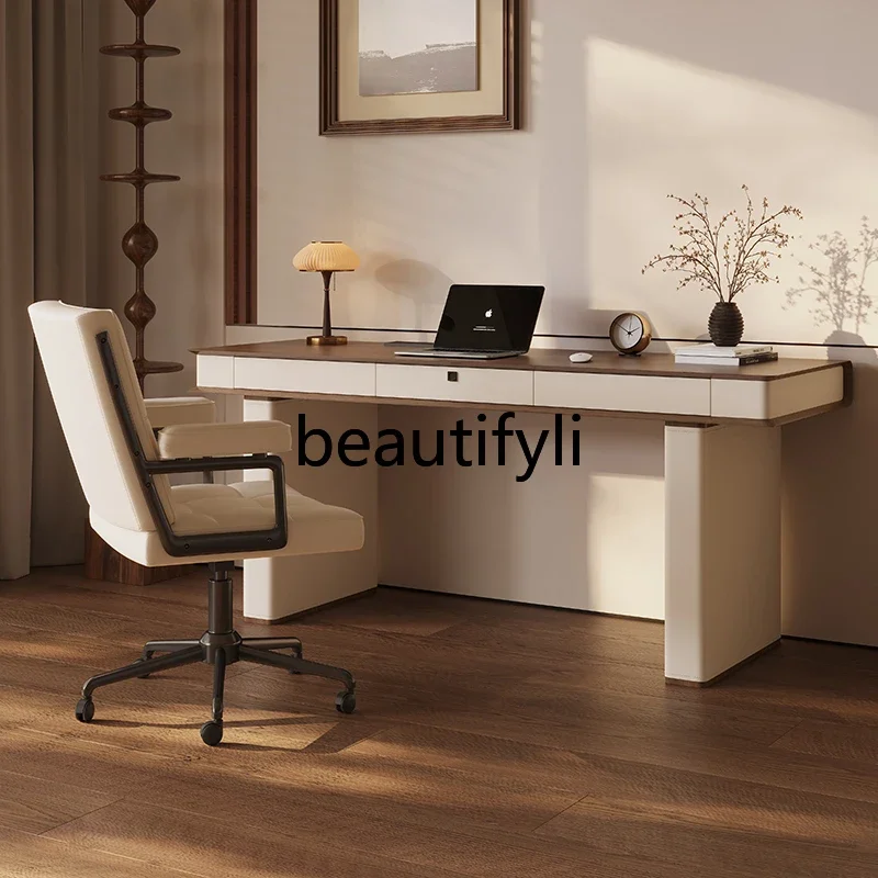 

ff Home, Desk Designer Premium Italian Minimalist Desk Solid Wood Light Luxury Modern Minimalist