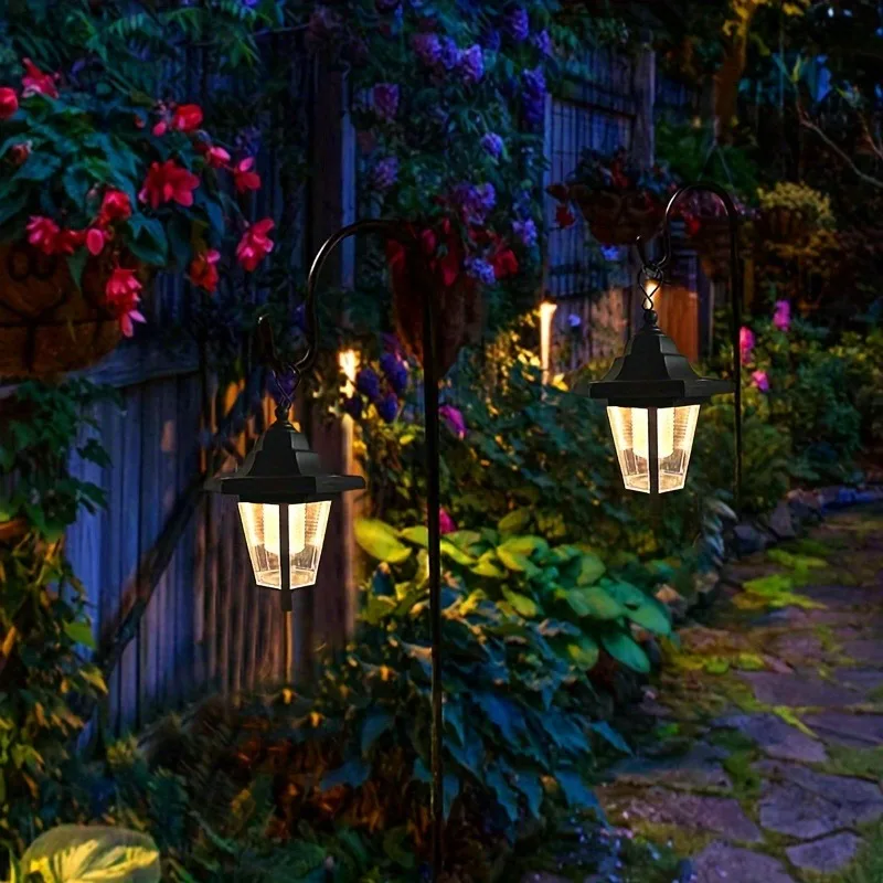 2-Pack Vintage Hexagon LED Solar Lights, Outdoor Pathway Garden Yard Decor, Plastic Material