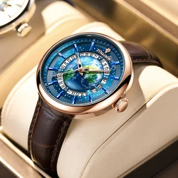 TINAIBIN 2024 New Design Mechanical Man Watch Waterproof Fashion Casual Silicone Strap Earth Watch