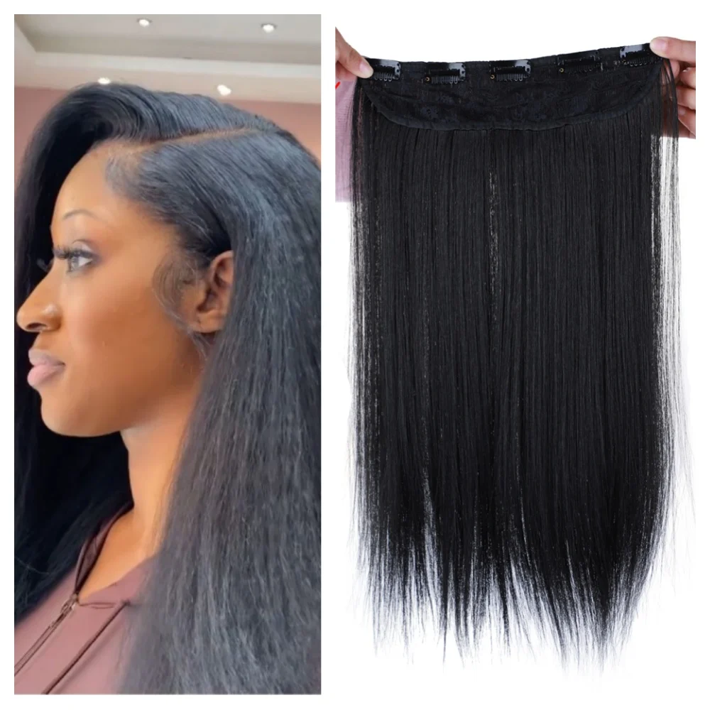 

Blice 18"-22" Long Kinky Straight 5 Clips in Hair Extensions Synthetic Hairpieces Pure Color For Women Heat Resistant One Piece