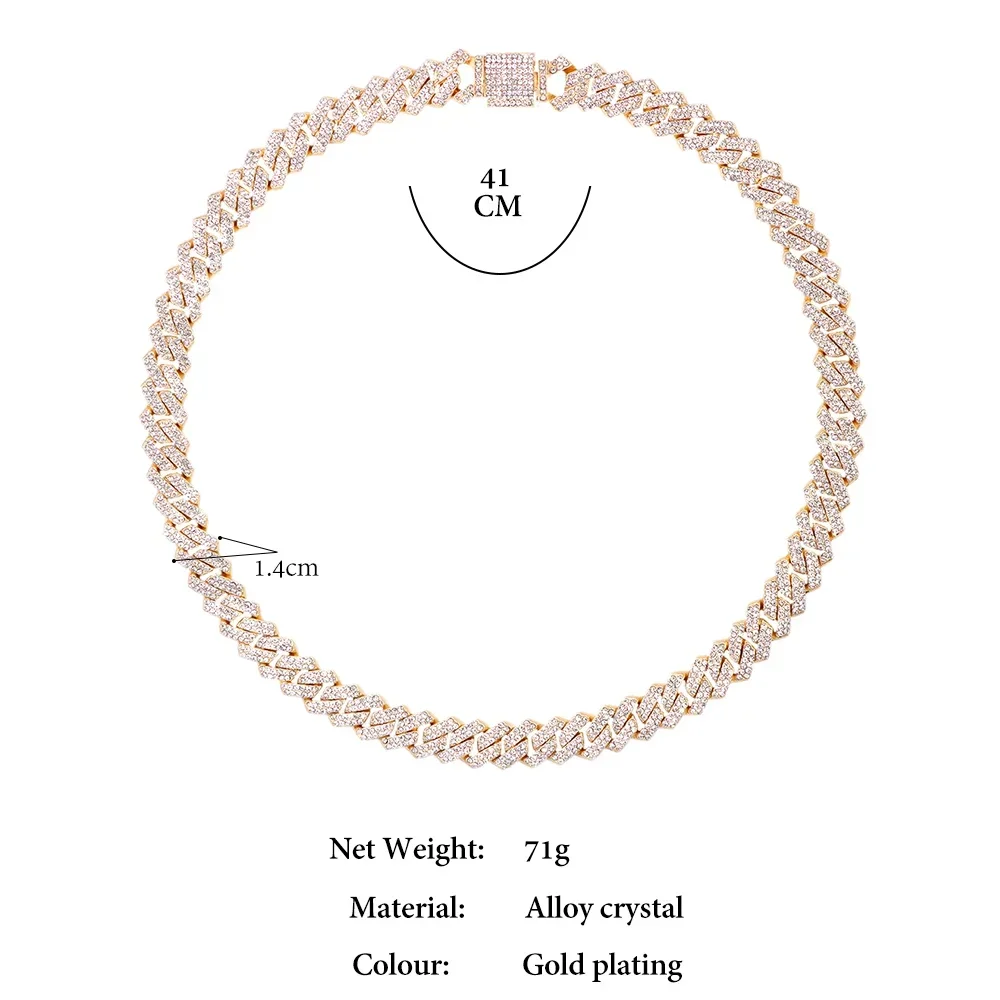20-Inch Double-Drain Cuban Chain Unisex Ice-Frozen Edition Sparkling Diamond-Shaped Hip-Hop Style Cuban Necklace Jewelry