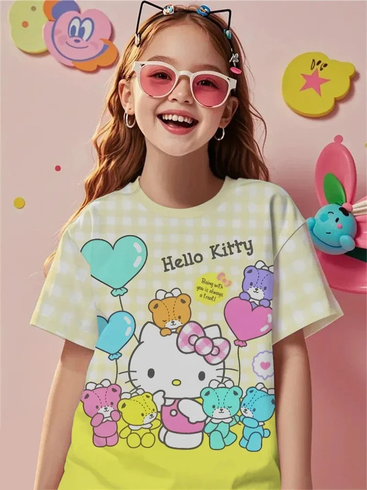 Hello Kitty 3D Printed Pattern T-shirt Soft, Lightweight, Comfortable, Breathable, Quick Drying Casual Women's Top