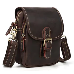 Vintage Leather Small Shoulder Bags for men Crossbody Mini Sling Waist Belt Pouch For Men Male Pack