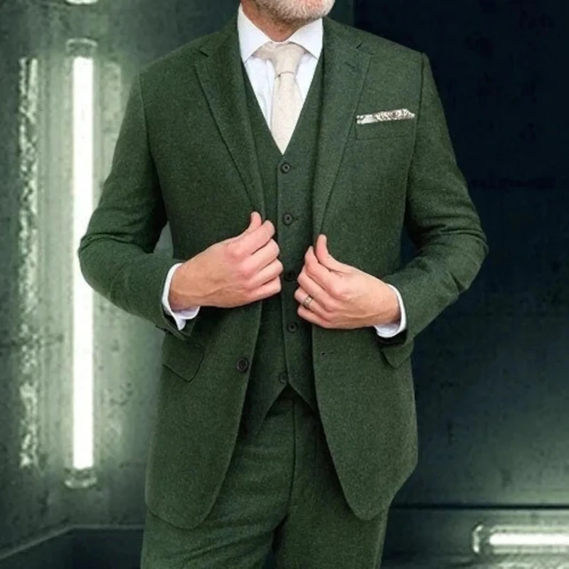 

Italian Suits For Men Slim Fit Dark Green Notch Lapel Groom Tuxedos Custom Wedding Wear Groom 3 Piece (Jacket + Vest + Pants)