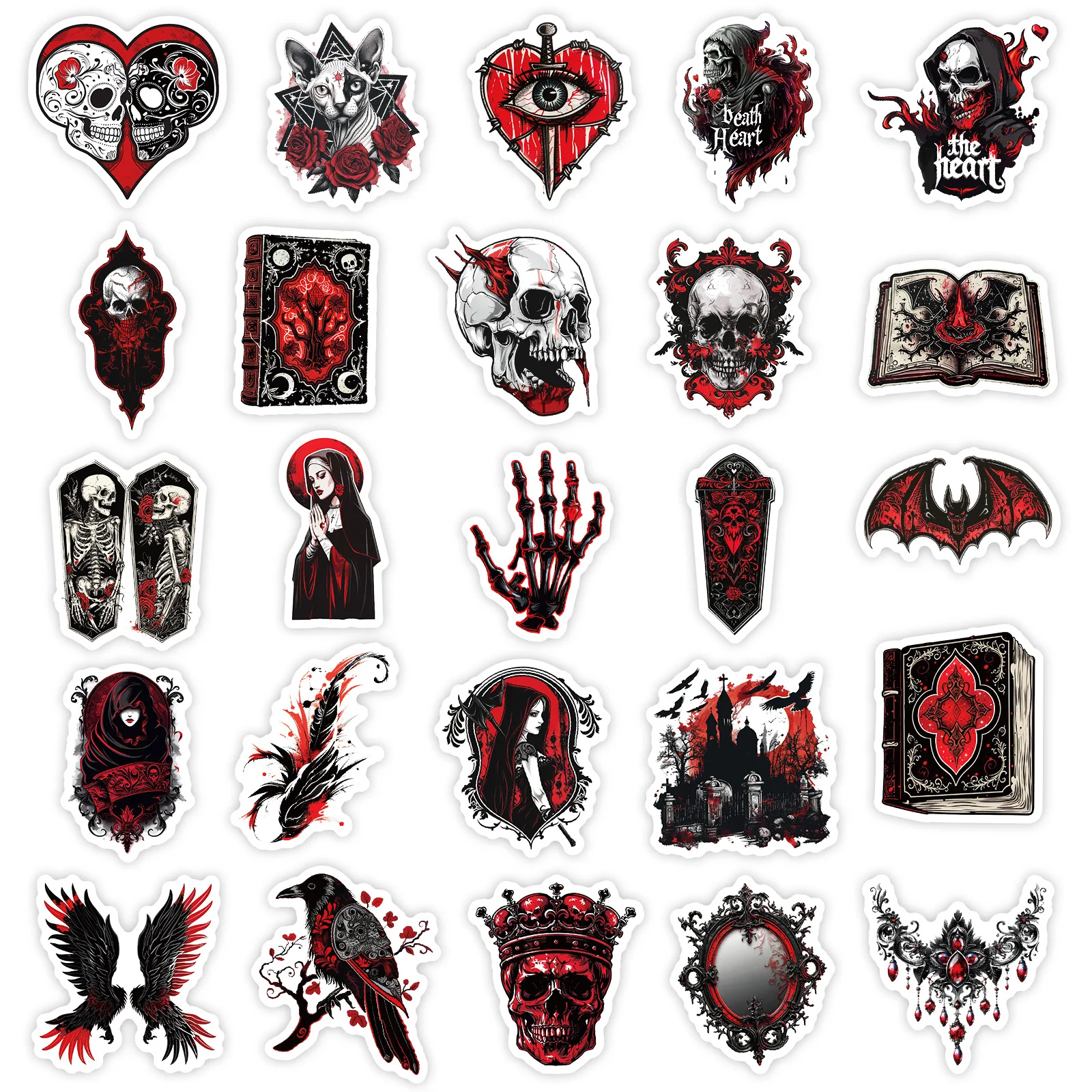 10/30/50PCS Gothic Stickers Red Black Skull Graffiti Sticker Scrapbook Luggage Laptop Phone Guitar Bike Skateboard Cartoon Decal