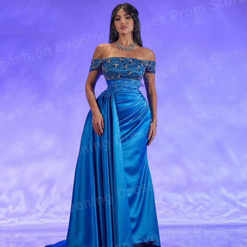 Elegante Damen-Meerjungfrau-Abendkleider, schulterfrei, Ballkleider, individuell angepasst, Nadus), Mohamed فسات), Ärmellos, Perlenbesatz