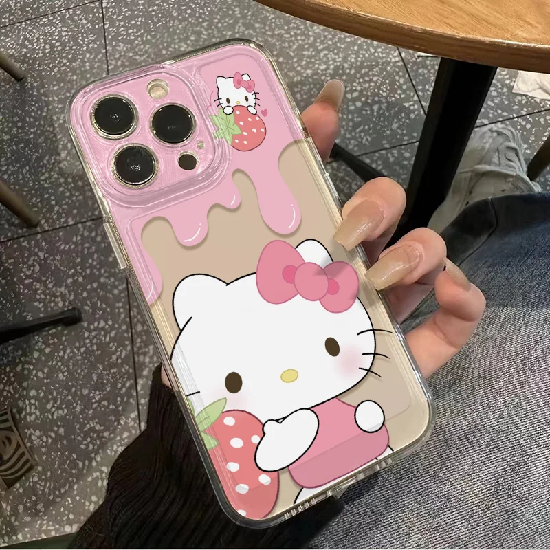 Disney Hello Kitty Embrace strawberrie Phone Case For iPhone 16 Pro Max 15 14 13 12 11 Max XR XS 7 8 Plus Lovely Cover Y2K