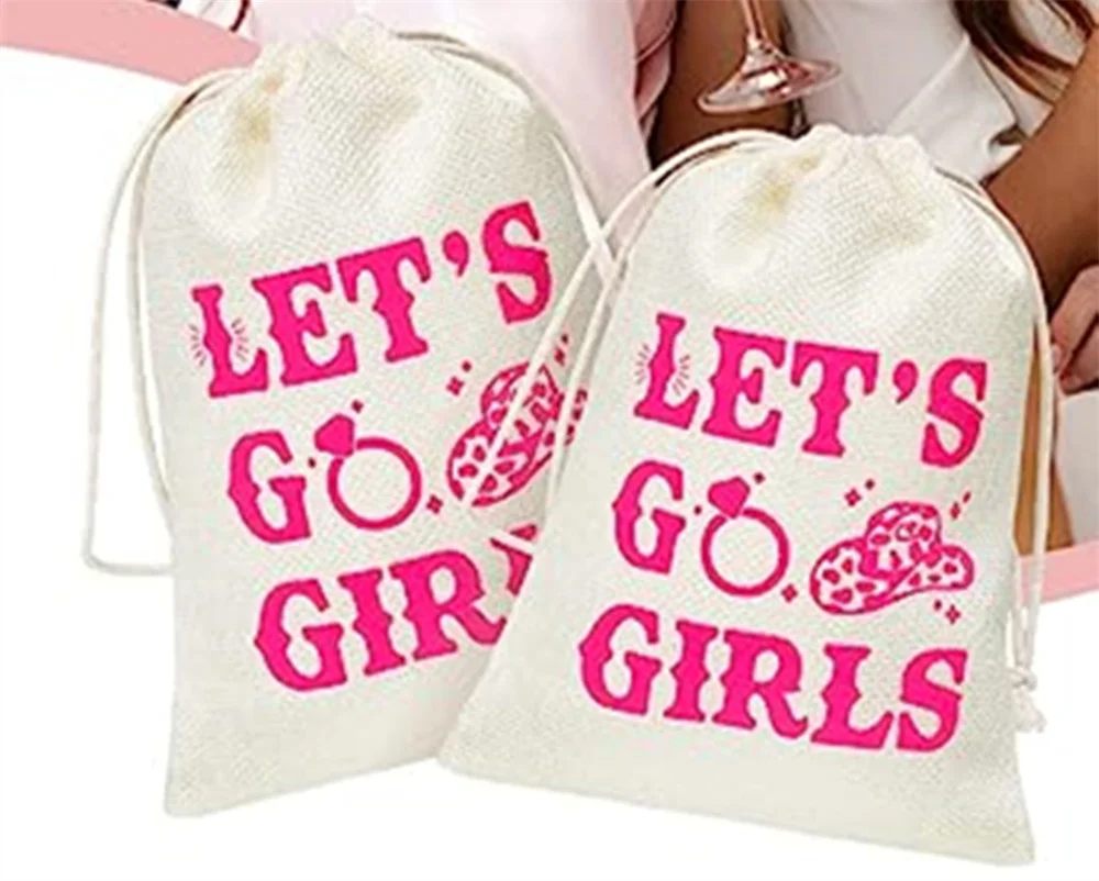 20pcs Let's Go Girls Party Kit Bags Western Cowgirl Hangover Recovery Bags with Drawstring Bachelorette Hot Pink Bridal Shower