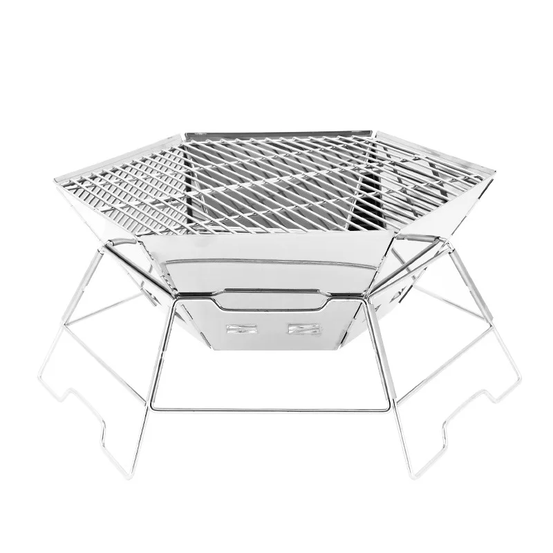 

Folding Hexagon BBQ Stove Stainless Steel Wood Burning Stove Rustproof Lightweight Cooking Stove For Camping Picnic Barbecue